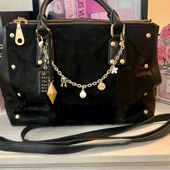 Steven By Steve Madden Handbags - STEVEN by Steve Madden Haircalf & Leather Studded Satchel Crossbody Rare